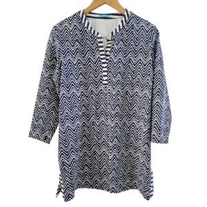 J. McLaughlin Navy blue white tunic Signature Catalina cloth size Medium Preppy